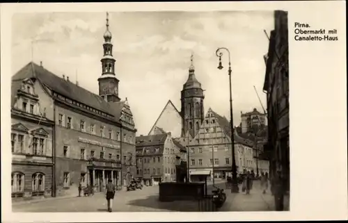 Ak Pirna an der Elbe, Obermarkt mit Canalettohaus