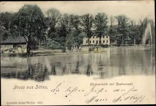 Ak Zittau in Sachsen, Weinauteich mit Restaurant