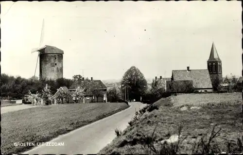 Ak Zeddam Gelderland Niederlande, Dorfblick, Windmühle, Kirche