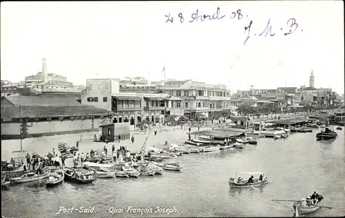 Ak Port Said Ägypten, Quai François Joseph, Hotel, Boote