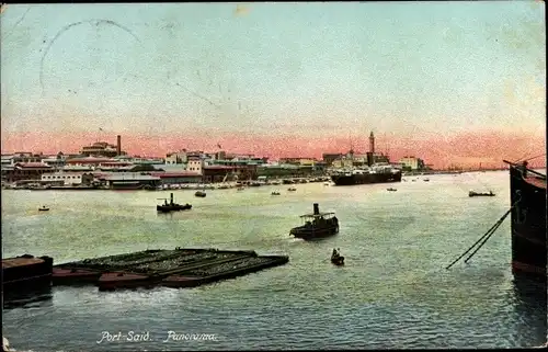 Ak Port Said Ägypten, Panorama, Boote