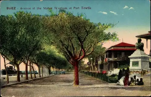 Ak Port Tewfik Suez Port Ägypten, Avenue of the Statue Wagham, Denkmal