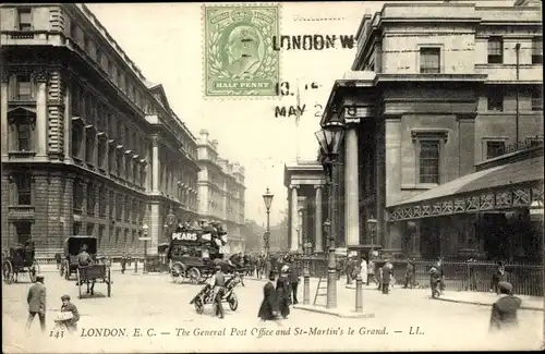 Ak London City, The General Post Office and St. Martin's le Grand