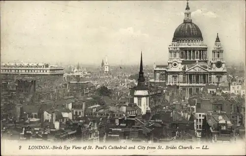 Ak London City England, Saint Paul´s Cathedral and City from St. Bride's Church