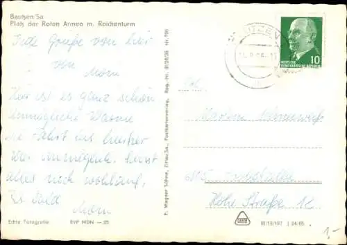 Ak Bautzen in der Oberlausitz, Platz der Roten Armee m. Reichenturm