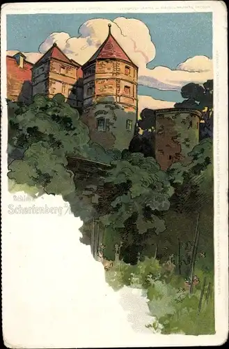 Litho Scharfenberg Klipphausen in Sachsen, Schloss Scharfenberg