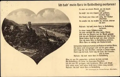 Ak Heidelberg am Neckar, Panorama, Ich hab' mein Herz in Heidelberg verloren, Gedicht