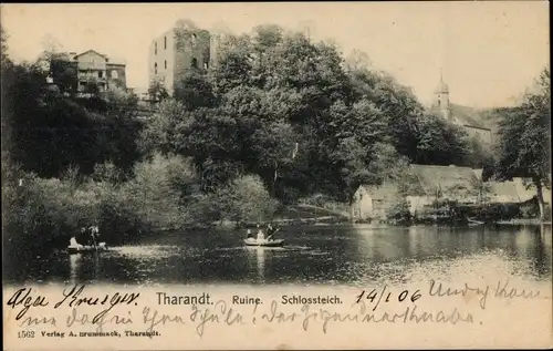 Ak Tharandt im Erzgebirge, Ruine, Schlossteich