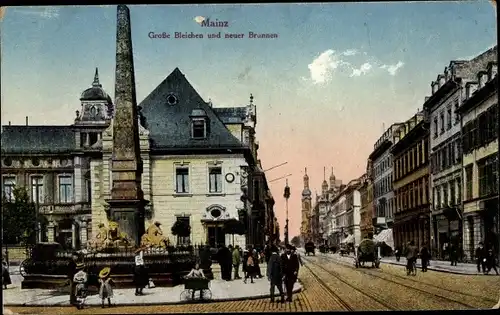 Ak Mainz in Rheinland Pfalz, Große Bleichen, Neuer Brunnen, Straßenpartie