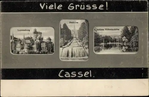Ak Kassel, Löwenburg, Herkules, Wasserfall, Schloss Wilhelmshöhe