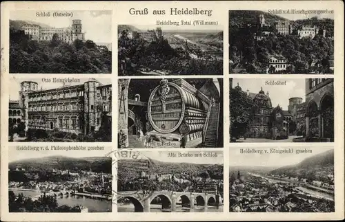 Ak Heidelberg am Neckar, Schloss, Schlosshof, Fass, Perkeo, Brücke