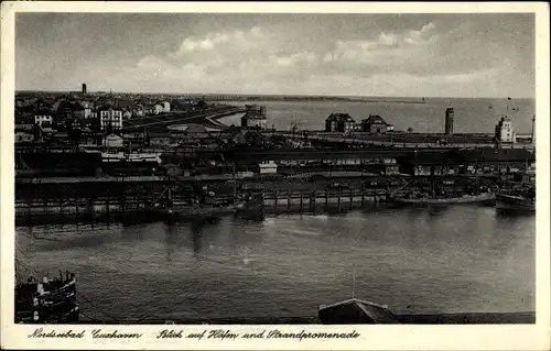 Ak Nordseebad Cuxhaven, Blick auf Hafen und Strandpromenade