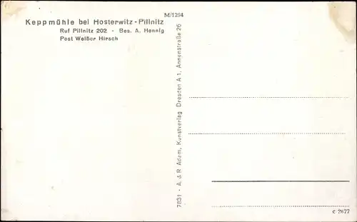 Ak Dresden Hosterwitz, Keppmühle im Keppgrund, Bes. A. Hennig