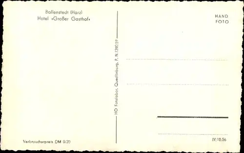 Ak Ballenstedt im Harz, Hotel Großer Gasthof