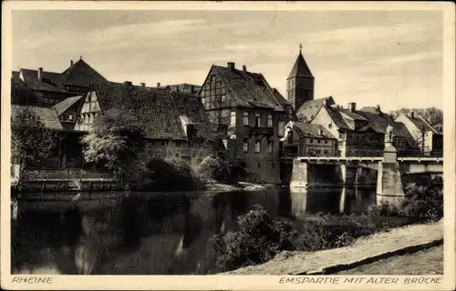 Ak Rheine in Westfalen, Emspartie mit alter Brücke