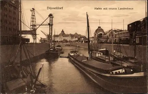 Ak Düsseldorf am Rhein, Hafen mit neuem Landeshaus