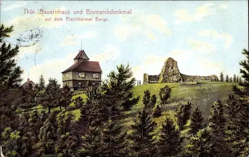 Ak Riechheim Elleben in Thüringen, Riechheimer Berg, Bauernhaus und Bismarkdenkmal