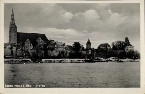 Ak Tangermünde an der Elbe, Hafen, Kirche