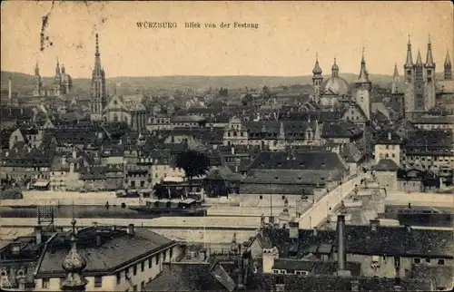 Ak Würzburg am Main Unterfranken, Blick von der Festung