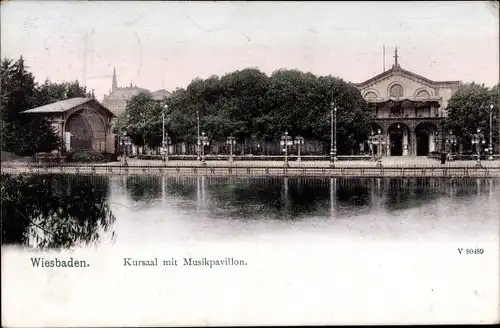 Ak Wiesbaden in Hessen, Kursaal mit Musikpavillon