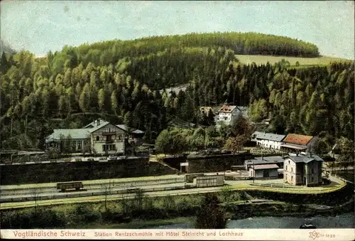 Ak Rentzschmühle Pöhl im Vogtland, Lochhaus, Hotel Steinicht, Station