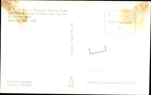 Ak Soestdijk Utrecht, Juliana der Niederlande mit Töchtern 1948