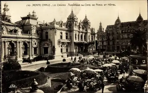 Ak Monte Carlo Monaco, Le Casino, Terrasse du Café de Paris et Hotel de Paris