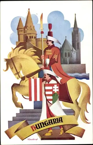Künstler Ak Ungarn, Ritter, Wappen