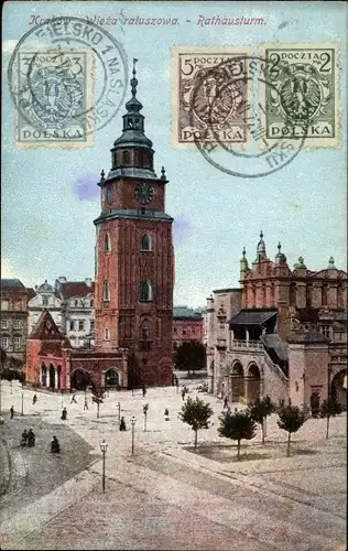 Ak Krakow Polen, Blick auf den Rathausturm, Häuser