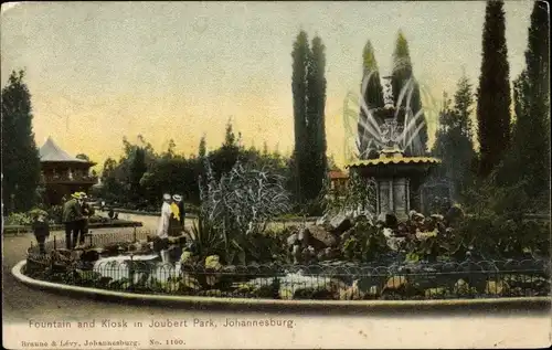 Ak Johannesburg Südafrika, Fountain and Kiosk in Joubert Park