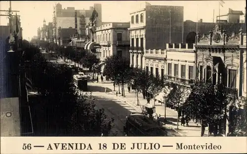 Ak Montevideo Uruguay, Avenida 18 de Julio, Straßenbahn