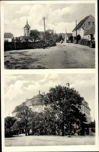 Ak Martinskirchen Mühlberg an der Elbe Brandenburg, Straßenpartie, Kirche, Gebäude