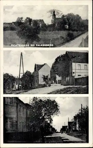 Ak Fichtenberg Mühlberg an der Elbe, Teilansicht, Kirche, Straßenpartie