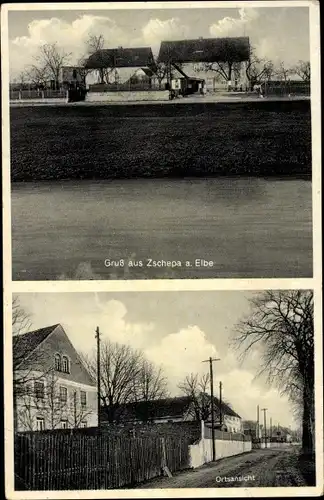 Ak Zschepa Zeithain in Sachsen, Gasthaus Zschepa, Straßenpartie