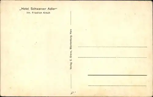 Ak Friedrichsbrunn Thale im Harz, Hotel Schwarzer Adler