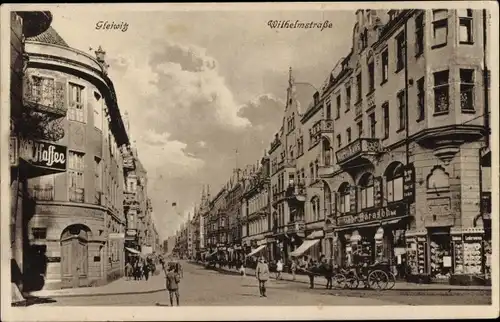 Ak Gliwice Gleiwitz Oberschlesien, Wilhelmstraße, Geschäfte