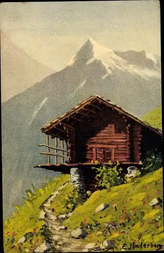 Künstler Ak E. Hinderburg, Holzhütte