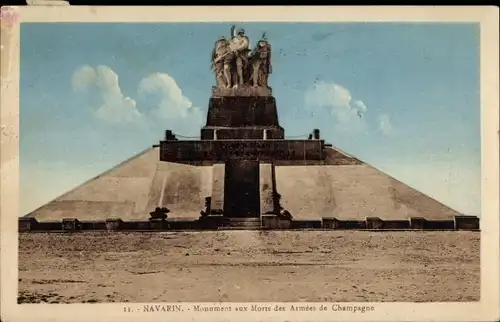 Ak Souain Marne, Monument Navarin, Monument aux Morts des Armees de Champagne