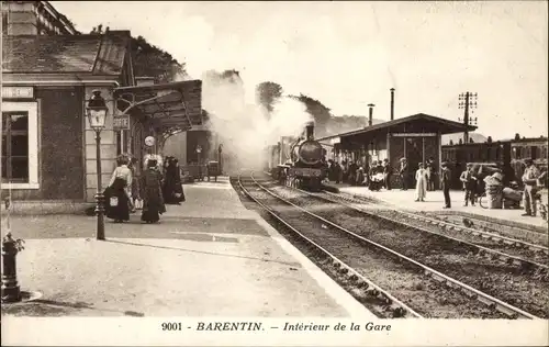 Ak Barentin Seine Maritime, Bahnhof, Gleisseite, Dampflok