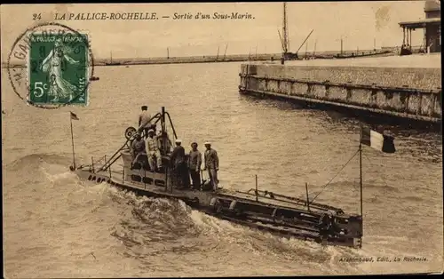 Ak La Pallice Rochelle Charente Maritime, Sortie d'un Sous Marin, Französisches Unterseeboot, U-Boot