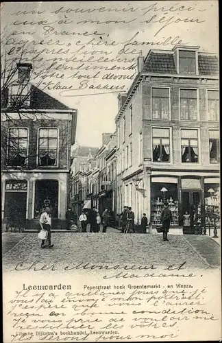 Ak Leeuwarden Friesland Niederlande, Peperstraat hoek Groentemarkt