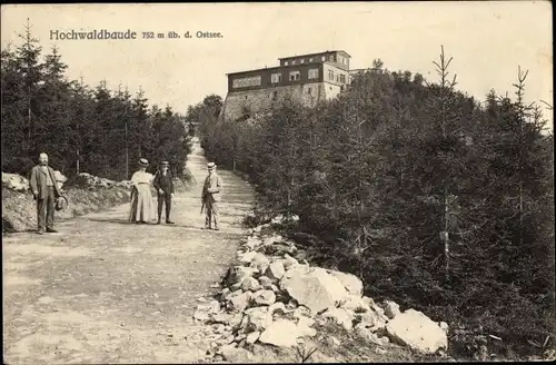 Ak Oybin in Sachsen, Hochwaldbaude, Passanten