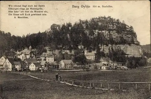 Ak Oybin in Sachsen, Ort vor Felsformation, Berg Oybin, Gedicht