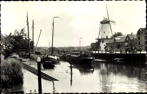 Ak Willemstad Nordbrabant Niederlande, Cafe Ons Genoegen, Windmühle