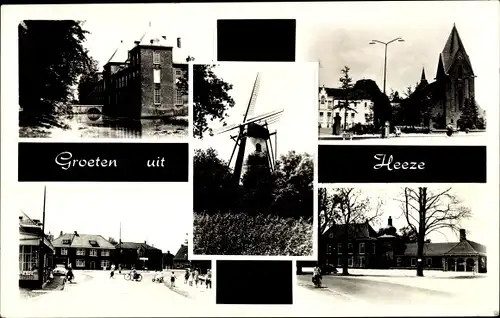 Ak Heeze Nordbrabant, Windmühle, Kirche, Gebäude, Platz