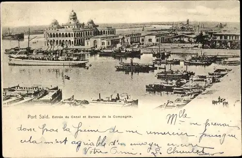 Ak Port Said Ägypten, Entrée du Canal et Bureau de la Compagnie, Boote