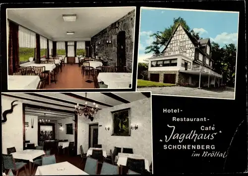 Ak Schönenberg im Bröhltal Ruppichteroth, Hotel-Restaurant-Café Jagdhaus, Außenansicht, Speisesaal