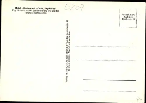 Ak Schönenberg im Bröhltal Ruppichteroth, Hotel-Restaurant-Café Jagdhaus, Außenansicht, Speisesaal