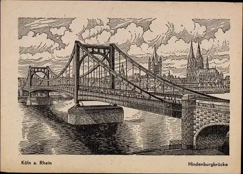 Künstler Ak Köln am Rhein, Hindenburgerbrücke, Dom