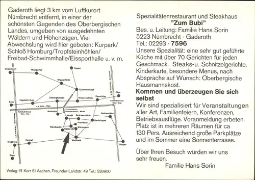 Ak Nümbrecht im Oberbergischen Kreis, Steakhaus Zum Bubi, Inneres